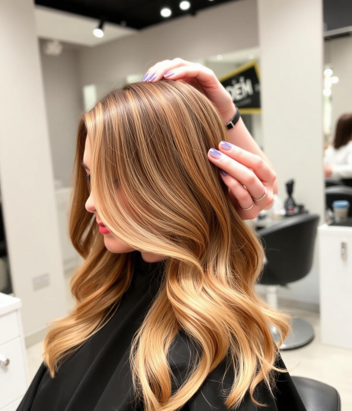 Soft balayage hair colour result in the salon